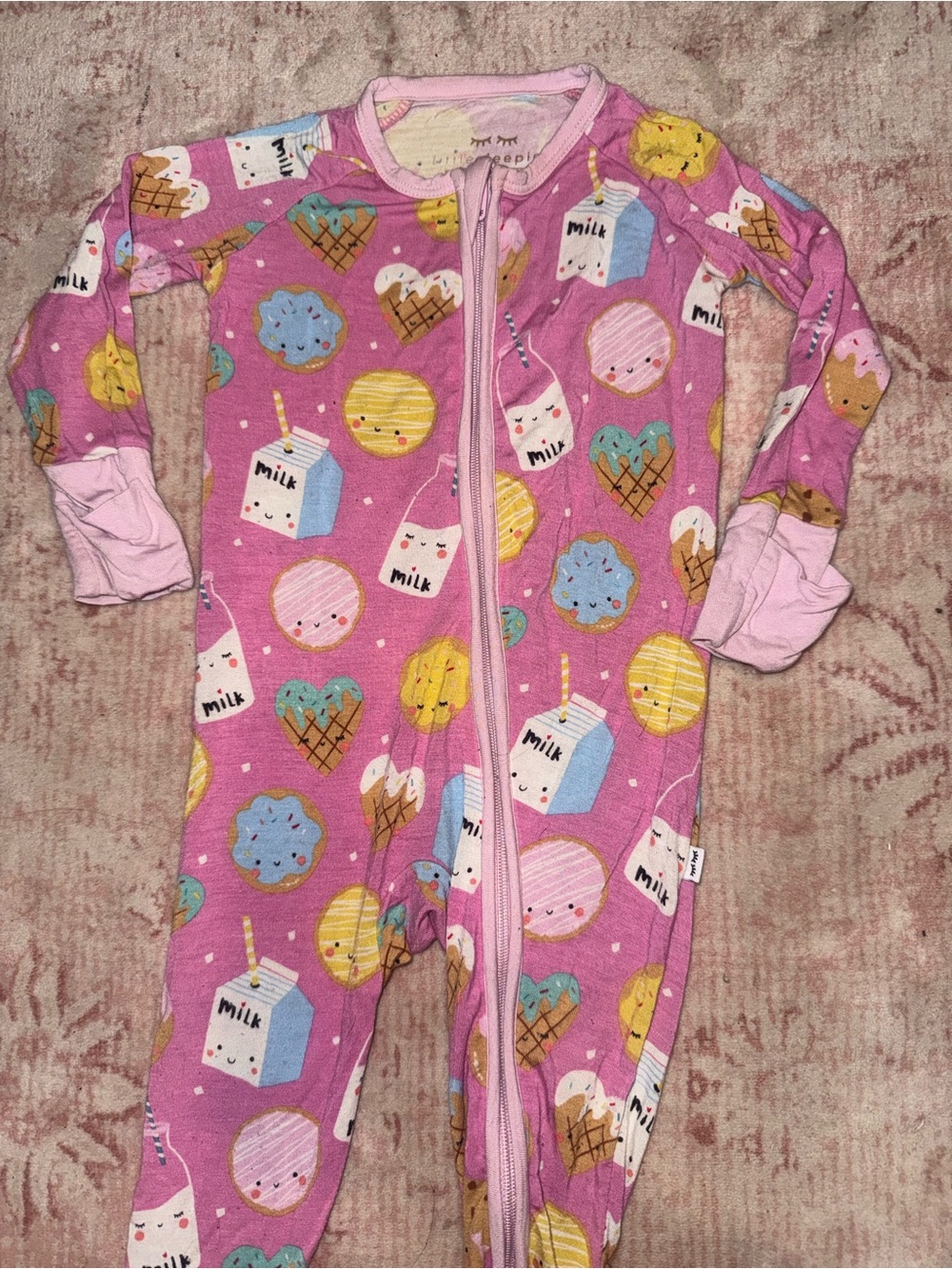 Little Sleepies Pink Milk & Sweets Zip One-Piece Footie Pajamas